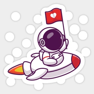 Cute Astronaut Riding Rocket With Love Flag Sticker
